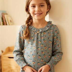 Cyrillus Floral Kids Blouse - Teal